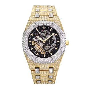 Fully Iced Out Stainless Steel Water Resistant Mechanical Watch with Minimalist